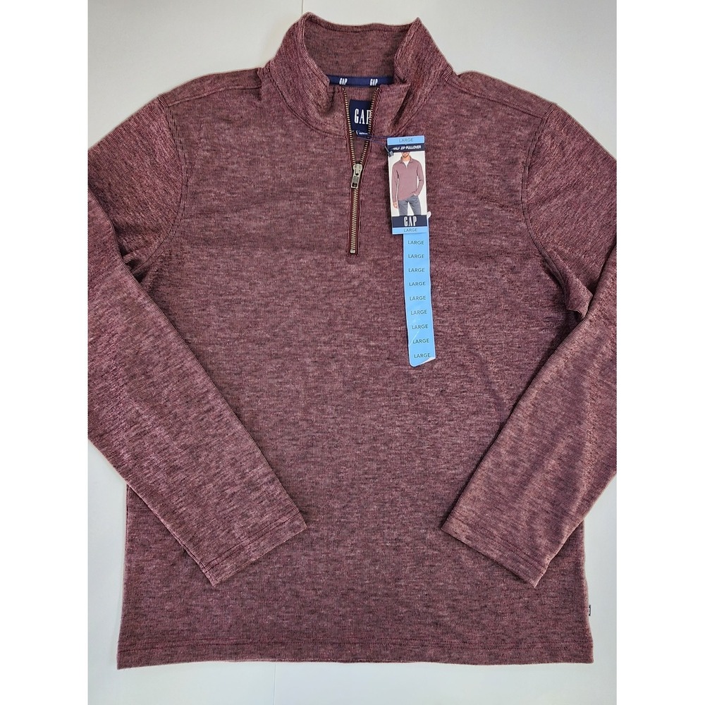 GAP Mens Half Zip Pullover Burgundy Heathered Knit Mock Neck Large NWT